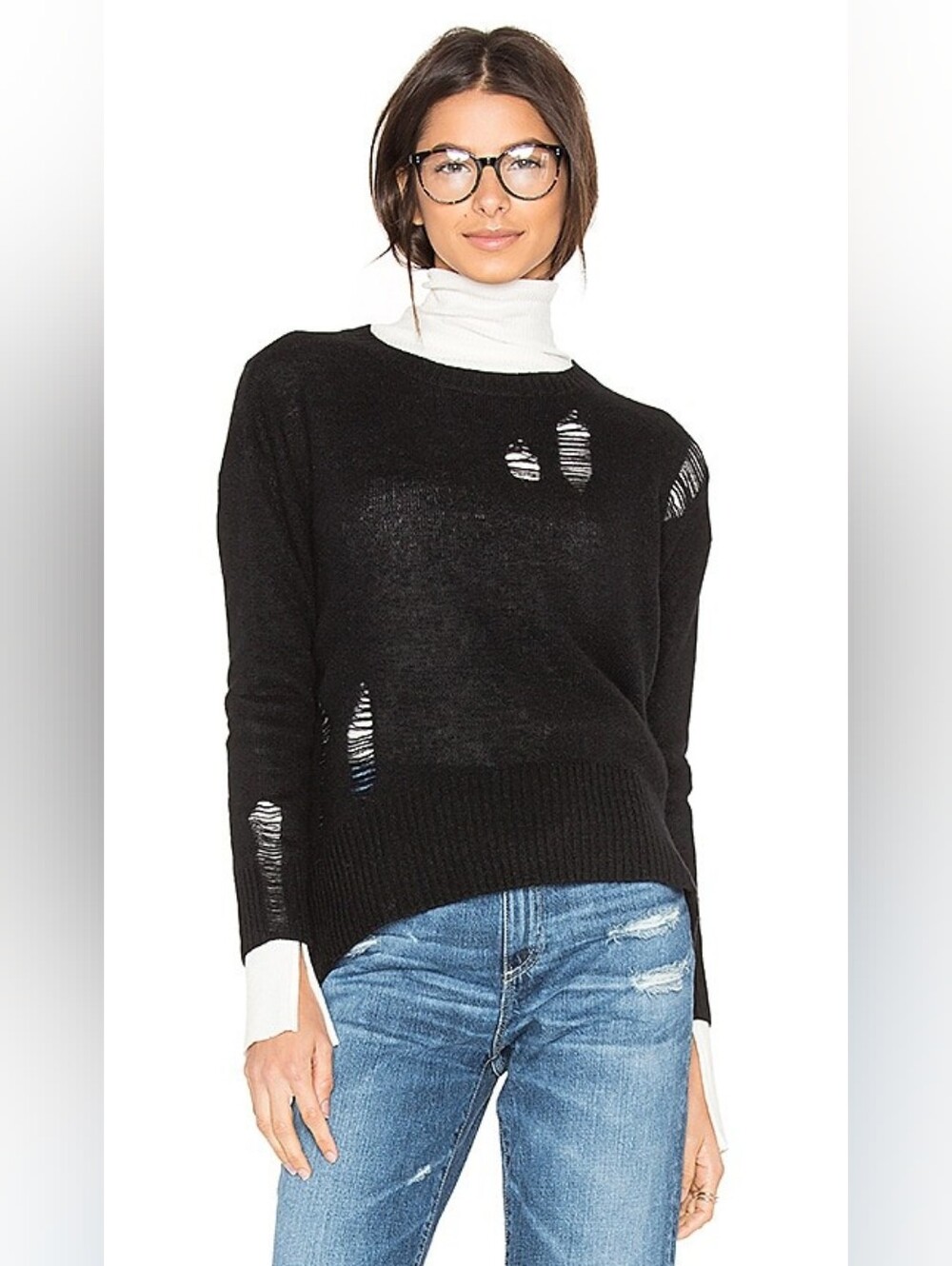 Enza Costa Cashmere And Wool Blend Distressed Sweater